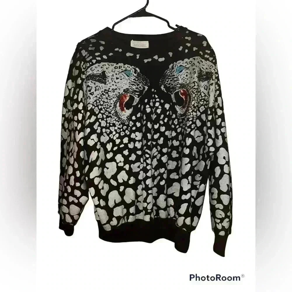 Vintage 1980s Gladys Bagley Beaded and Printed Dueling Leopards Size Large - Picture 3 of 7
